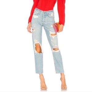 NWT GRLFRND Helena High Rise Straight Jean Jaggar Wash Sz 24 Distressed Denim